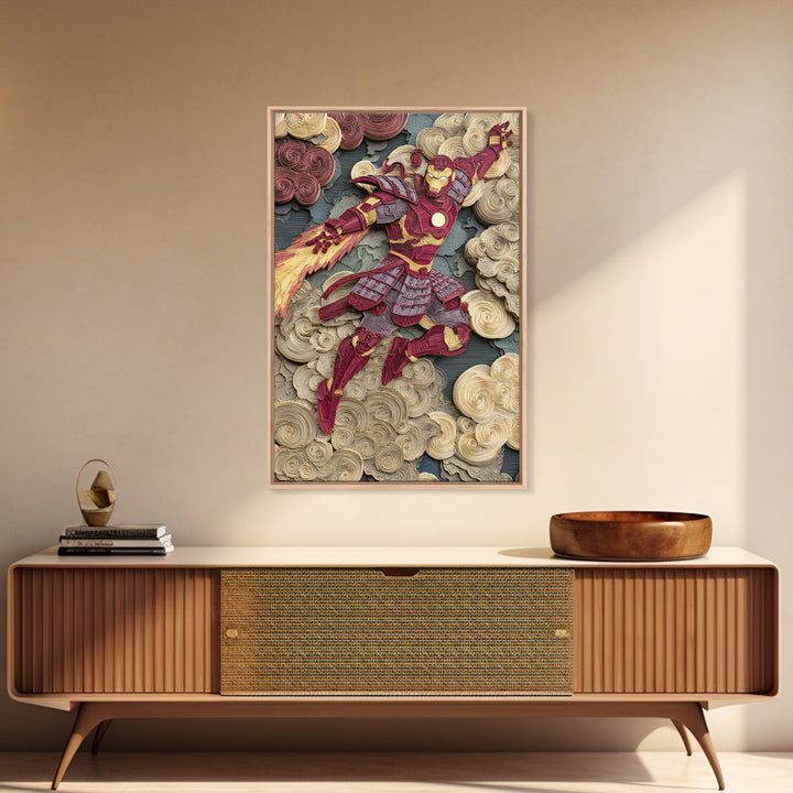 Red Gold Armored Samurai Hero Canvas Print, Futuristic Sci Fi Wall Art For Gaming Room Decor And Bold Geek Home Decor Gift