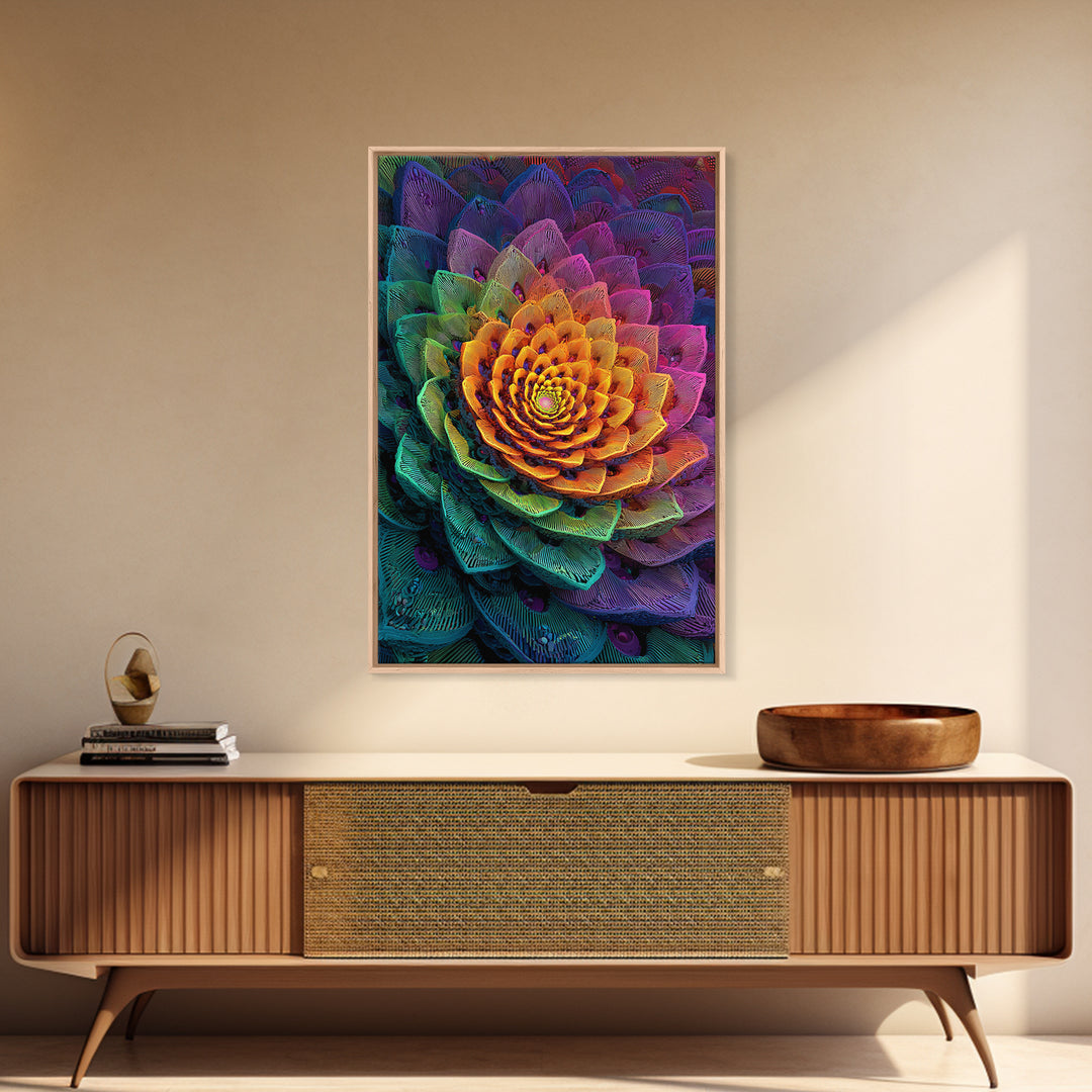Intricate Abstract Rainbow Succulent Floral Digital Art Print Canvas Wall Art