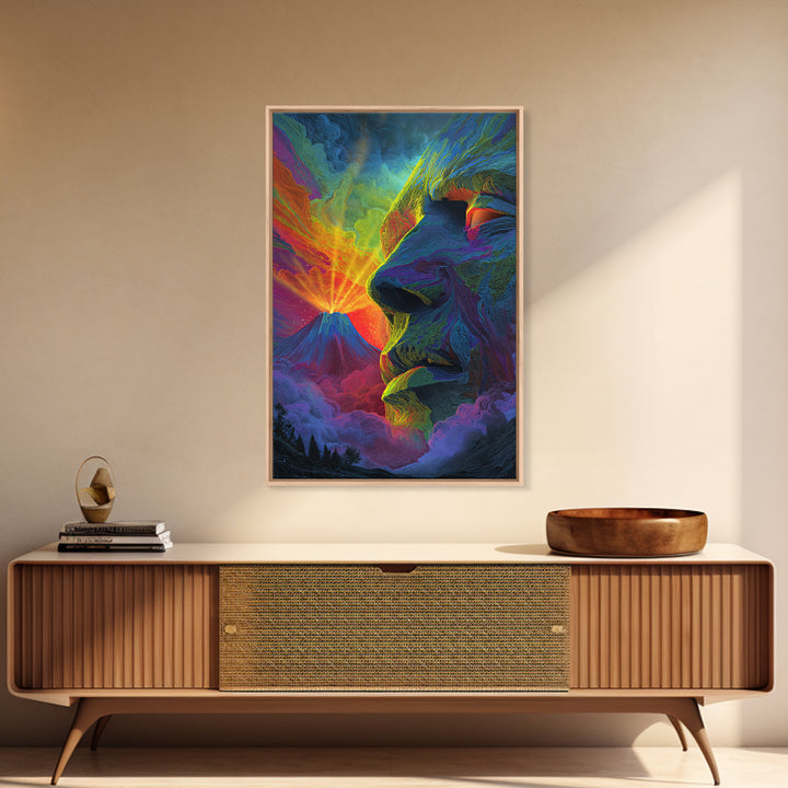 Volcanic Stone Face Dreamscape Wall Art, Surreal Mountain Landscape Print, Psychedelic Fantasy Decor, Statement Poster Gift