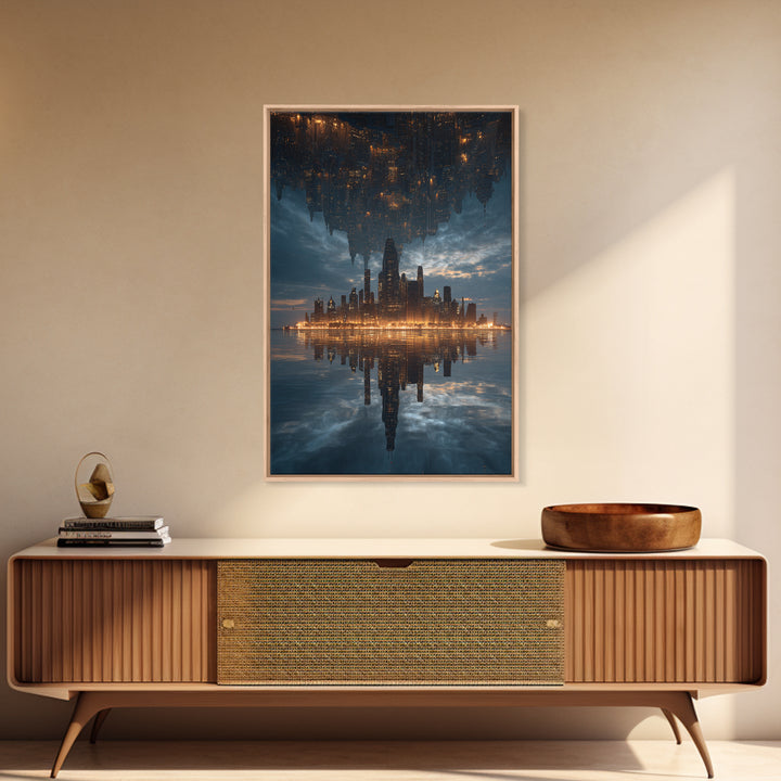 Inverted Futuristic City Canvas Print, Sci Fi Skyline, Cyberpunk Wall Decor, Dystopian Office Art, Modern Home Decor, Statement Artwork
