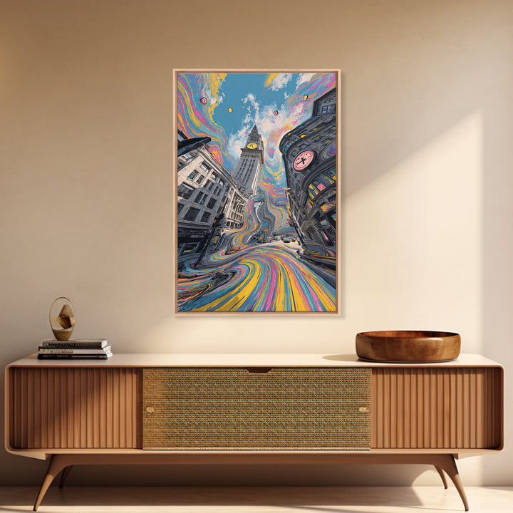Psychedelic London Clock Tower Wall Art, Colorful Urban Cityscape Print, Surreal Travel Poster, Modern Living Room Decor