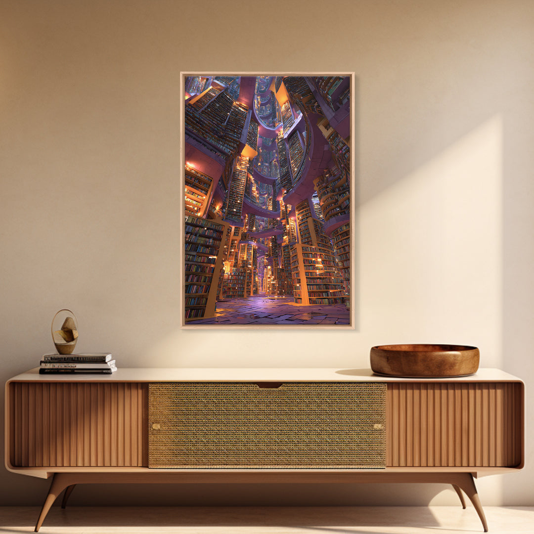 Towering Fantasy Library Wall Art, Magical Bookish Reading Nook Print, Dark Academia Decor, Cozy Home Office Poster Gift