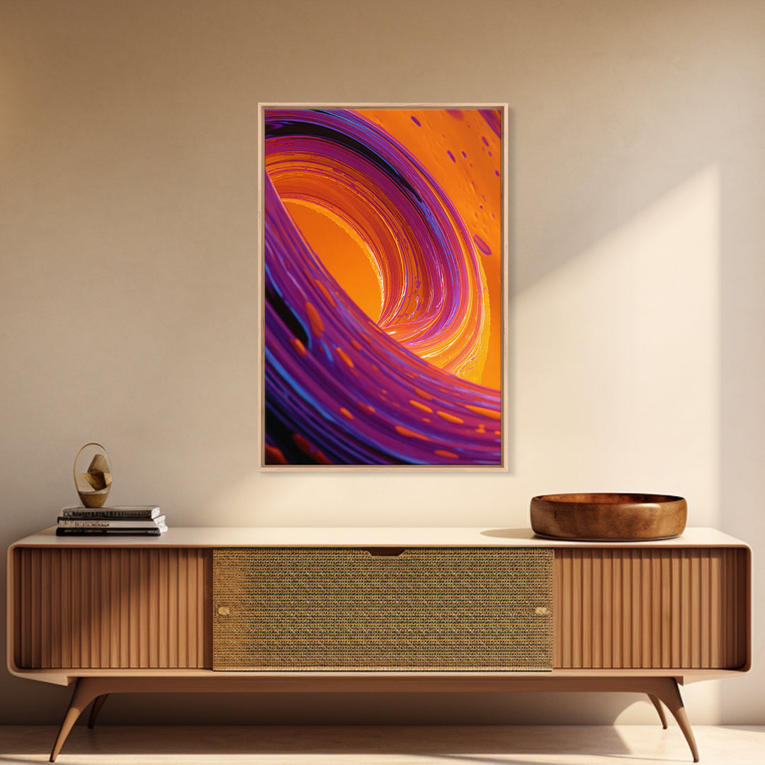 Abstract Orange And Purple Swirl Modern Wall Art Contemporary Digital Canvas Print For Trendy Home Decor And Office