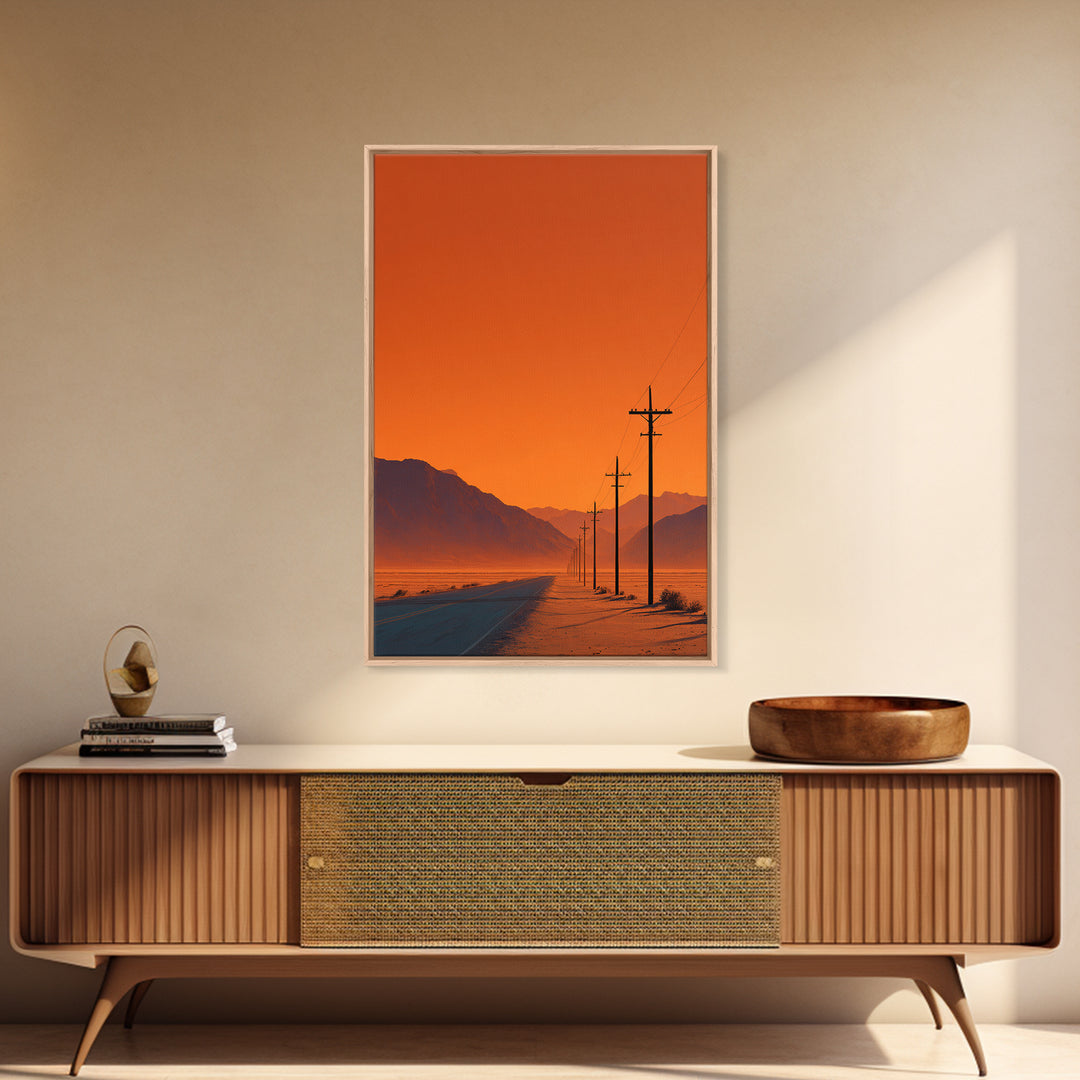 Desert Road Under Orange Sky Minimalist Wall Art Canvas Print For Living Room Modern Home Decor And Office Art