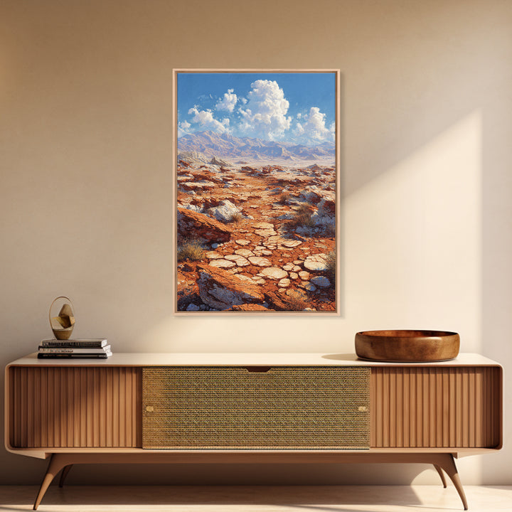 Arid Canyon Dry Landscape With Rocks And Bushes Modern Desert Wall Art Canvas Print For Southwestern Decor