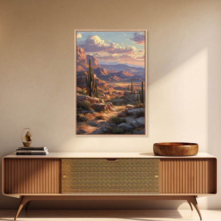 Detailed Desert Canyon Landscape With Scenic View Of Mountains And Trees Wall Art Print Canvas Print