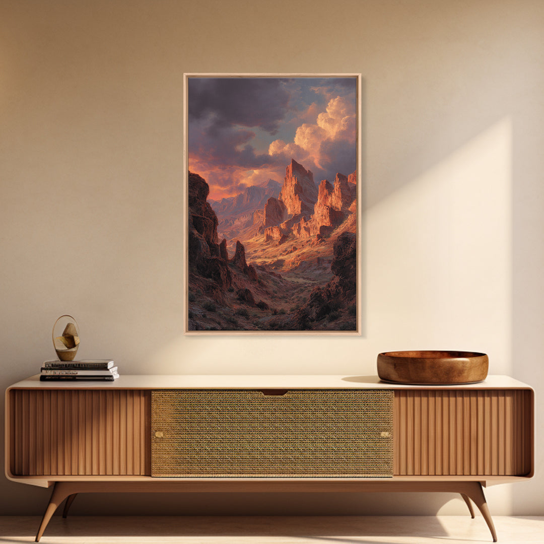 Dramatic Red Rock Canyon Mountain Landscape With Sunset Sky Large Wall Art Canvas Print For Rustic Home Decor