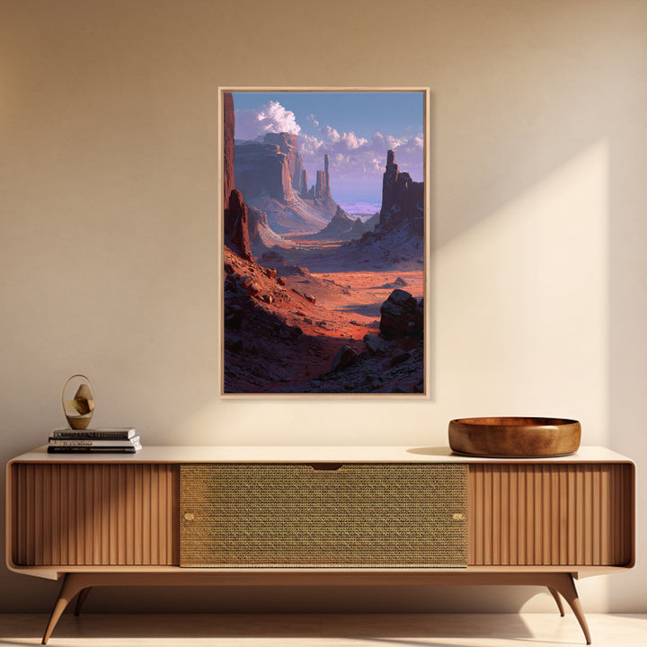 Mystical Mountain Monk Meditation Spiritual Wall Art Framed Canvas Print Serene Landscape For Mindfulness Home Decor