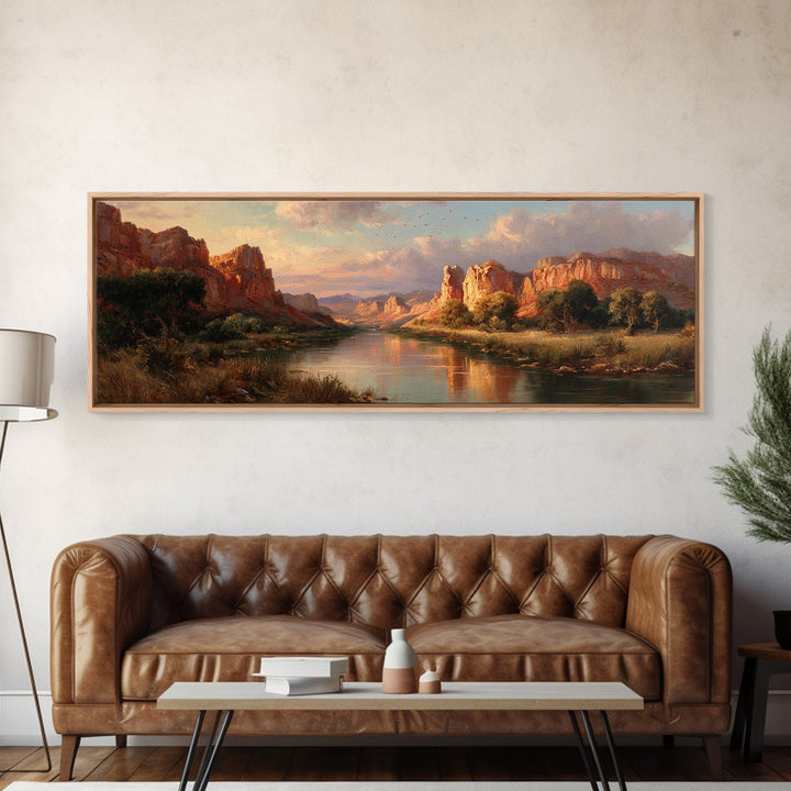 Red Rock Canyon River Wall Art, Southwestern Landscape Painting, Large Horizontal Art, Desert Decor, Living Room Wall Decor