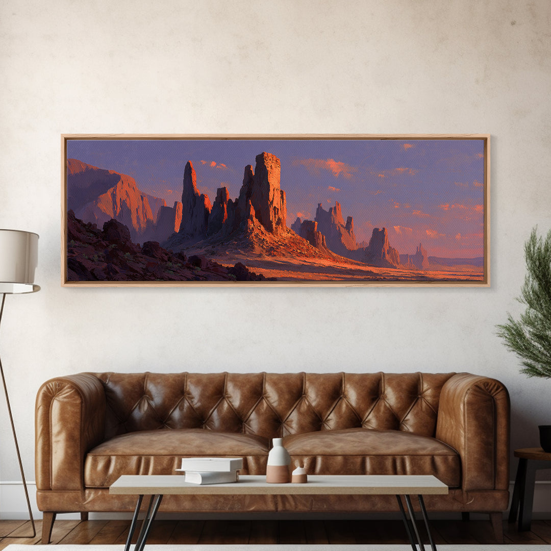 Sunset Desert Monoliths Wall Art, Panoramic Southwestern Landscape Print, Western Home Decor, Large Horizontal Canvas Print