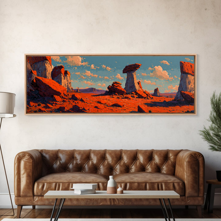 Red Rock Desert Mesas At Sunset Canvas Print, Southwestern Wall Art, Panoramic Landscape, Boho Western Living Room Decor