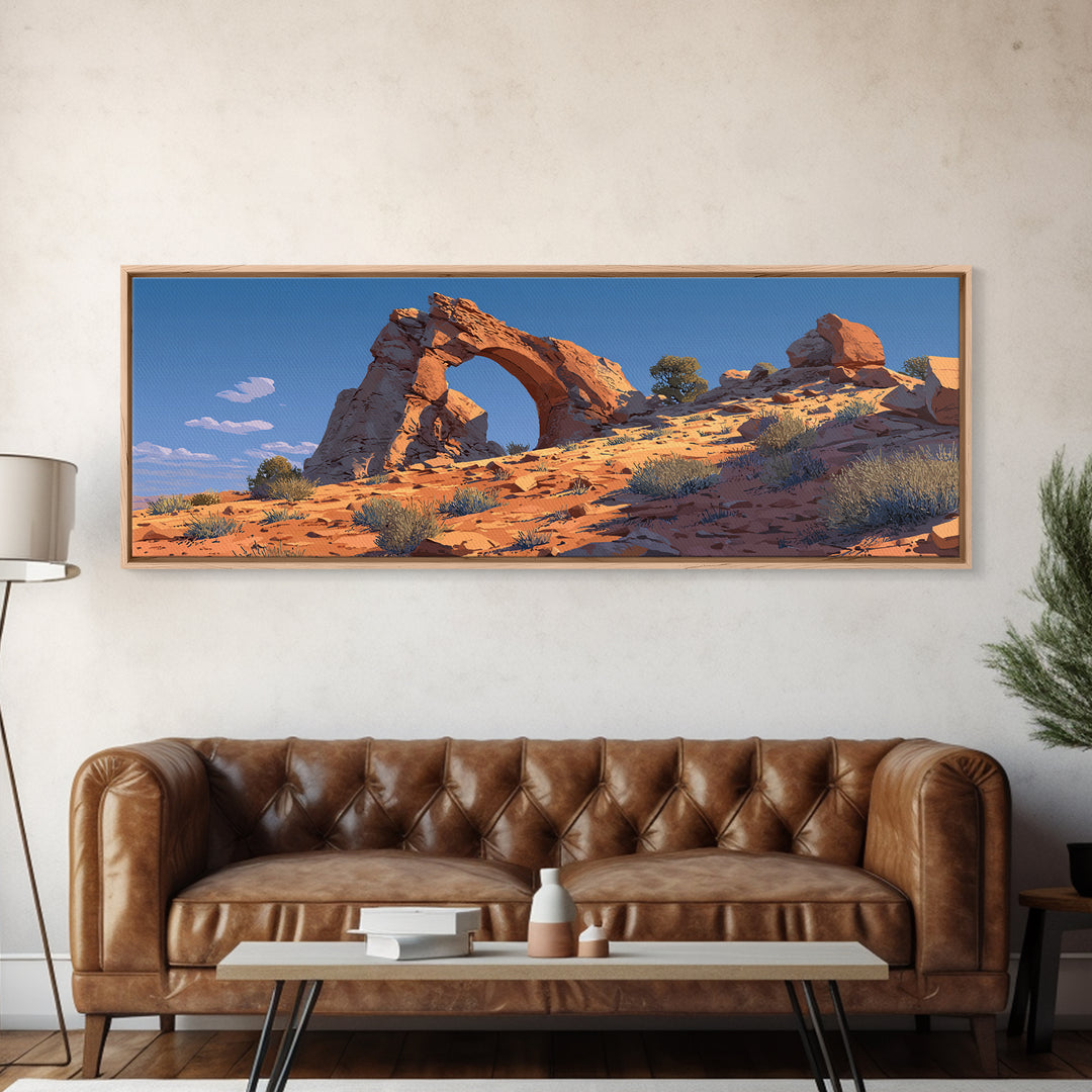 Desert Sandstone Arch Canvas Print, Southwestern Wall Art, Arizona Desert Decor, Cactus Landscape, Modern Western Travel Poster
