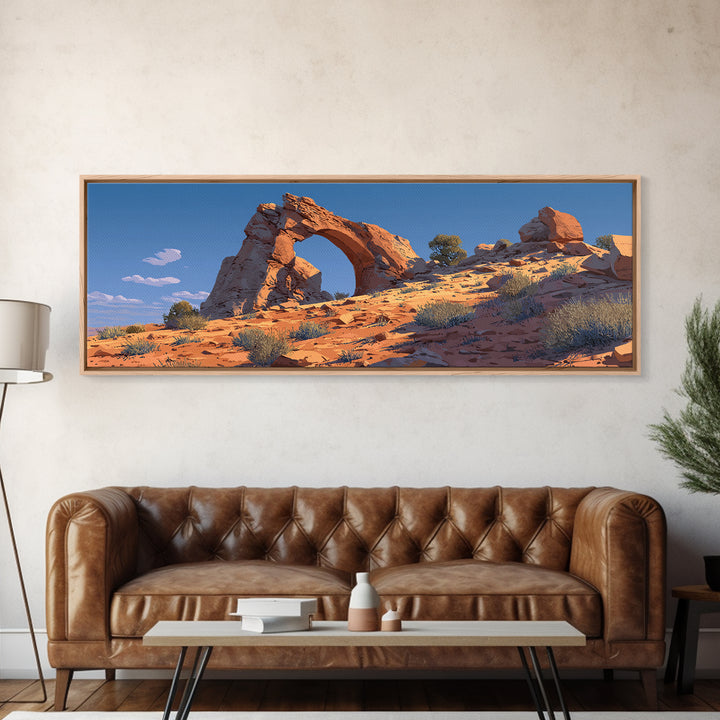 Desert Sandstone Arch Canvas Print, Southwestern Wall Art, Arizona Desert Decor, Cactus Landscape, Modern Western Travel Poster