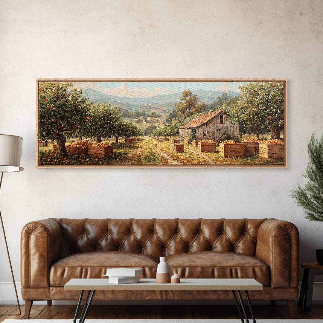 Apple Orchard Harvest Wall Art, Rustic Farmhouse Canvas Print, Country Landscape Decor, Kitchen Dining Room Housewarming Gift