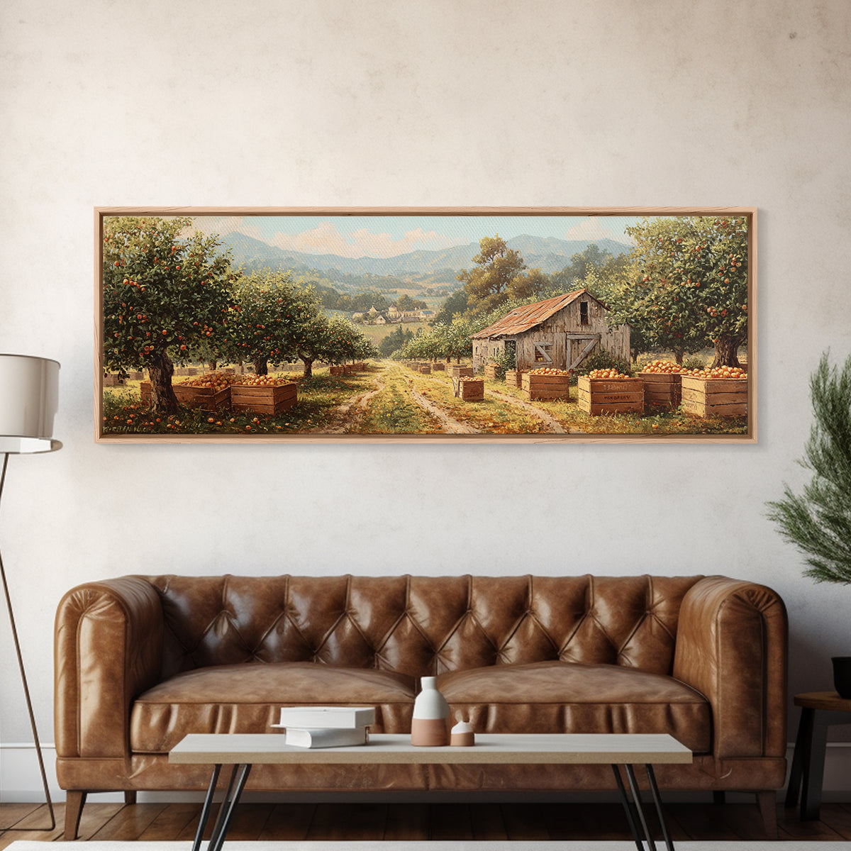 Apple Orchard Harvest Wall Art, Rustic Farmhouse Canvas Print, Country Landscape Decor, Kitchen Dining Room Housewarming Gift