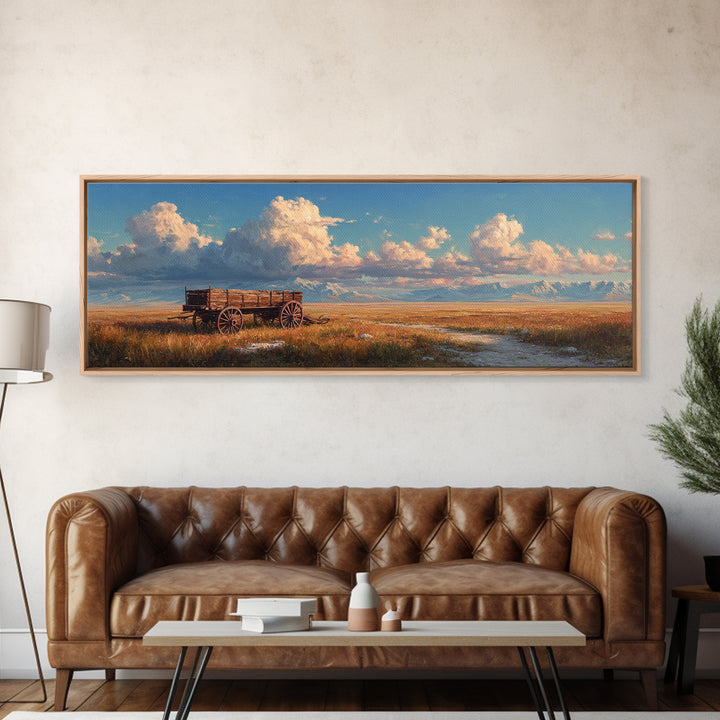 Rustic Prairie Wagon Under Big Sky Wall Art, Western Canvas Print, Farmhouse Decor, Country Landscape, Mountain Home Decor