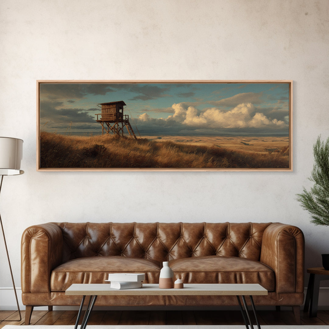 Prairie Hunting Blind Landscape Canvas Print, Moody Rustic Wall Art For Cabin Decor, Western Home Decor, Gift For Him Print