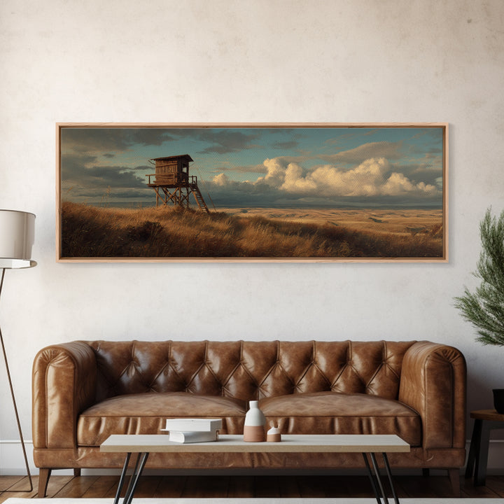 Prairie Hunting Blind Landscape Canvas Print, Moody Rustic Wall Art For Cabin Decor, Western Home Decor, Gift For Him Print