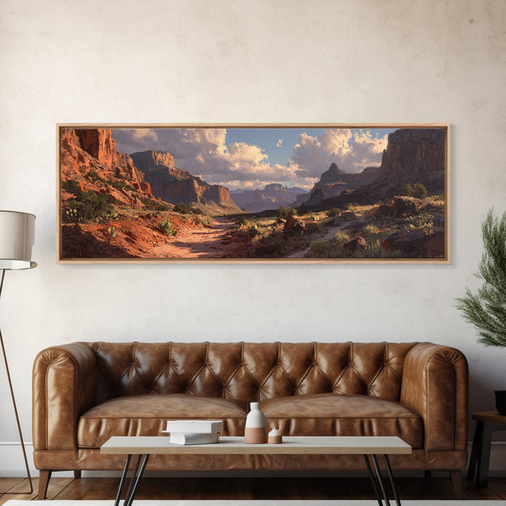 Sunlit Red Rock Canyon Desert Landscape Wall Art, Southwestern Canvas Print, Western Home Decor For Living Room Or Office