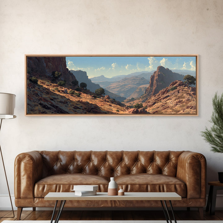 Sunlit Desert Canyon Landscape Wall Art, Southwestern Mountain Canvas Print, Rustic Nature Decor, Large Horizontal Office Print