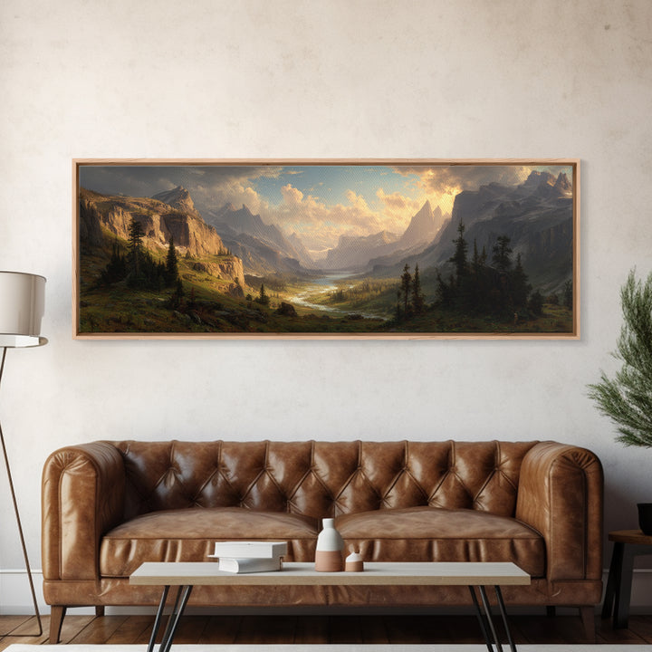 Epic Mountain Valley Sunset Framed Canvas Print, Landscape Wall Art, Rustic Home Decor, Large Nature Print, Cabin Gift Idea