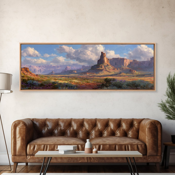 Sunlit Desert Mesa And Canyon Landscape Canvas Print, Southwestern Wall Art, Western Home Decor, Large Horizontal Art For Living Room