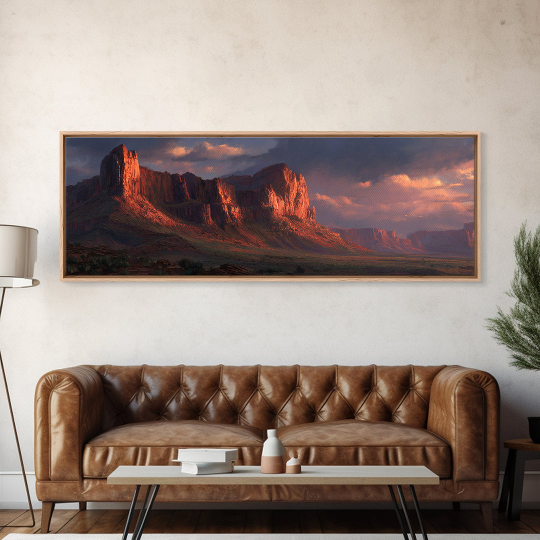 Red Rock Desert Mesa Landscape Wall Art, Southwestern Framed Canvas Print, Sunset Mountain Decor, Western Home Decor, Rustic