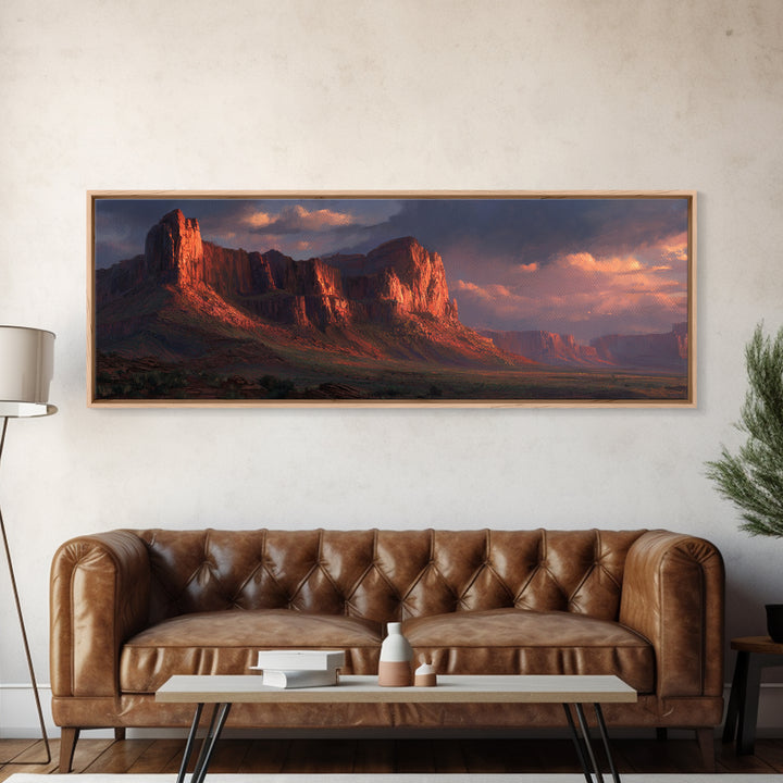Red Rock Desert Mesa Landscape Wall Art, Southwestern Framed Canvas Print, Sunset Mountain Decor, Western Home Decor, Rustic