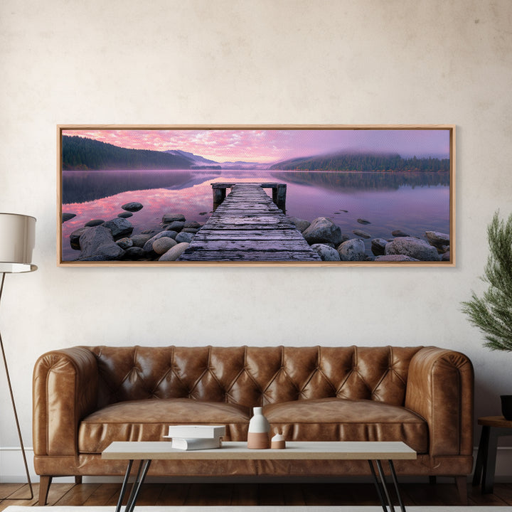 Misty Lake Dock At Pink Sunrise, Calming Wall Art, Lake House Canvas Print, Nature Landscape Decor, Above Bed Art, Bedroom Decor