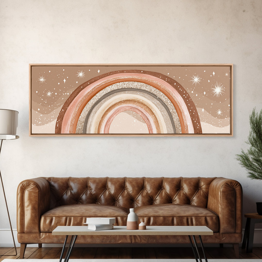 Boho Neutral Rainbow With Stars Wall Art, Pastel Nursery Decor, Earth Tone Above Bed Print, Kids Room Canvas Decor, Baby Shower Gift