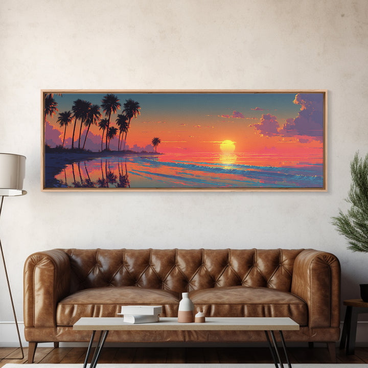 Orange Sunset Palm Beach Lagoon Wall Art, Tropical Canvas Print, Coastal Decor, Beach House Decor, Ocean Living Room Art