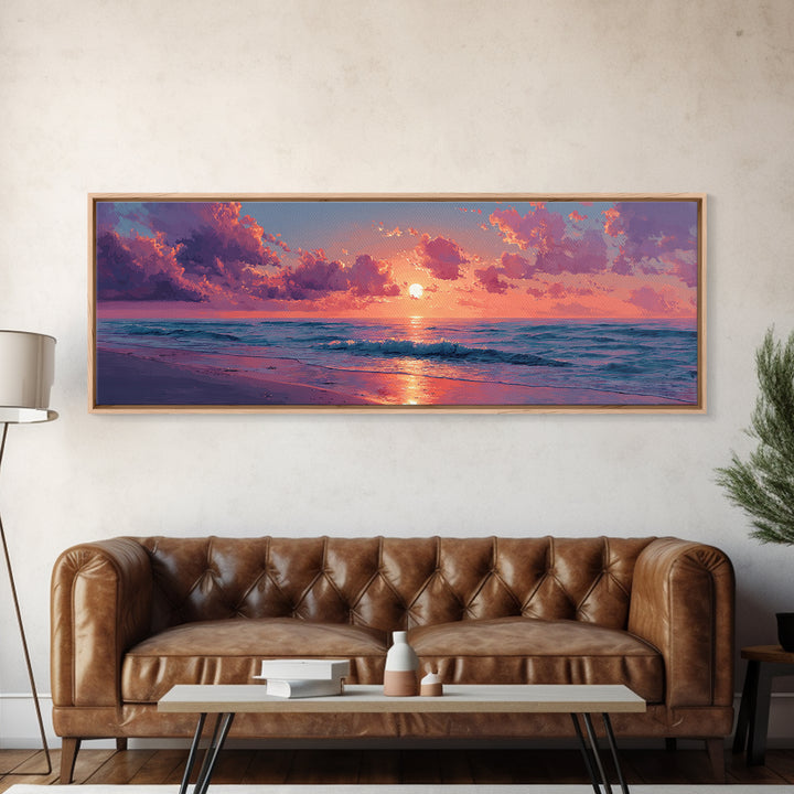 Pink Ocean Sunset Beach Wall Art, Coastal Canvas Print For Bedroom Decor, Seascape Art Print And Beach House Decor Gift For Her