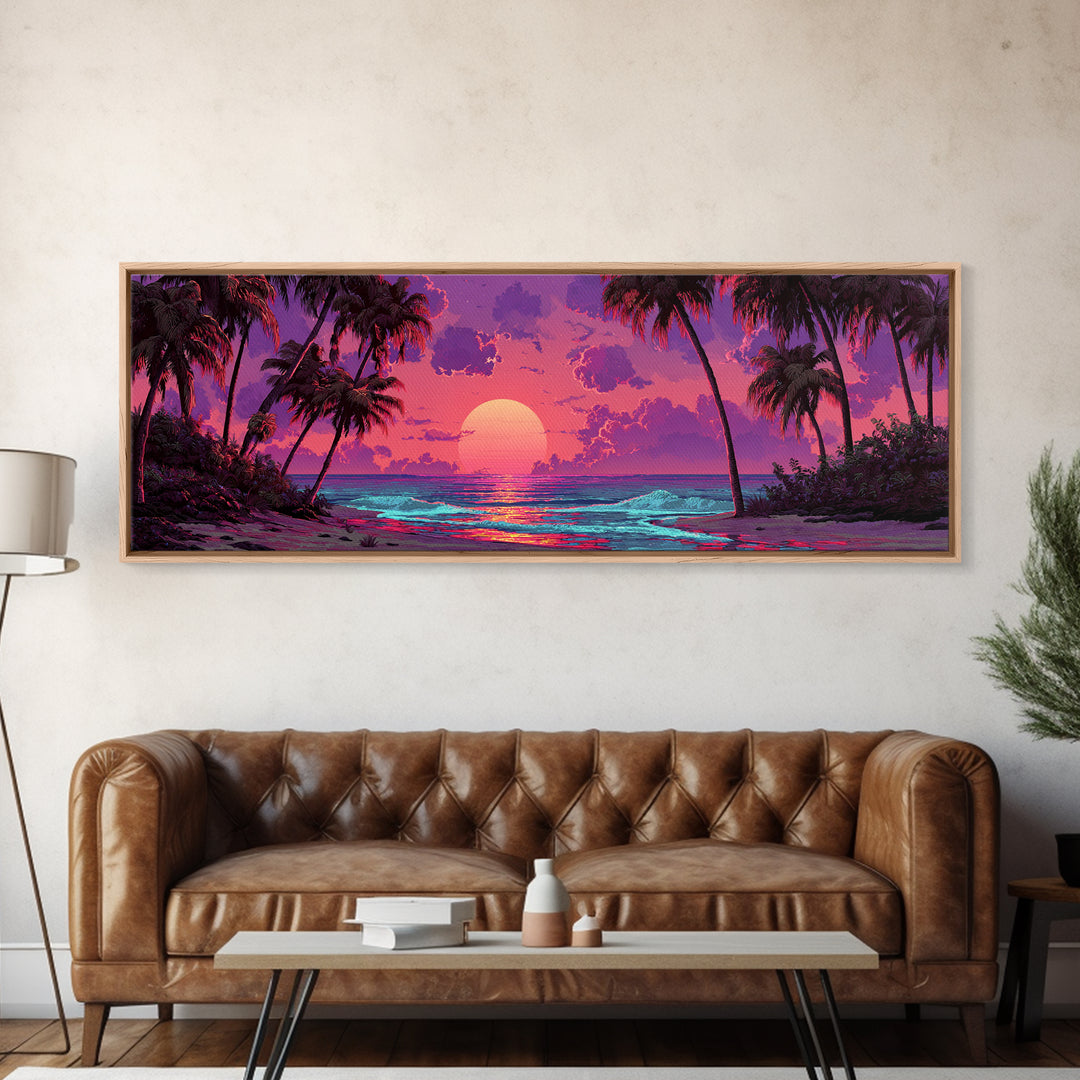 Tropical Sunset Beach With Palm Trees Wall Art, Ocean Canvas Print, Coastal Decor, Beach House Decor, Living Room Art, Tropical Decor
