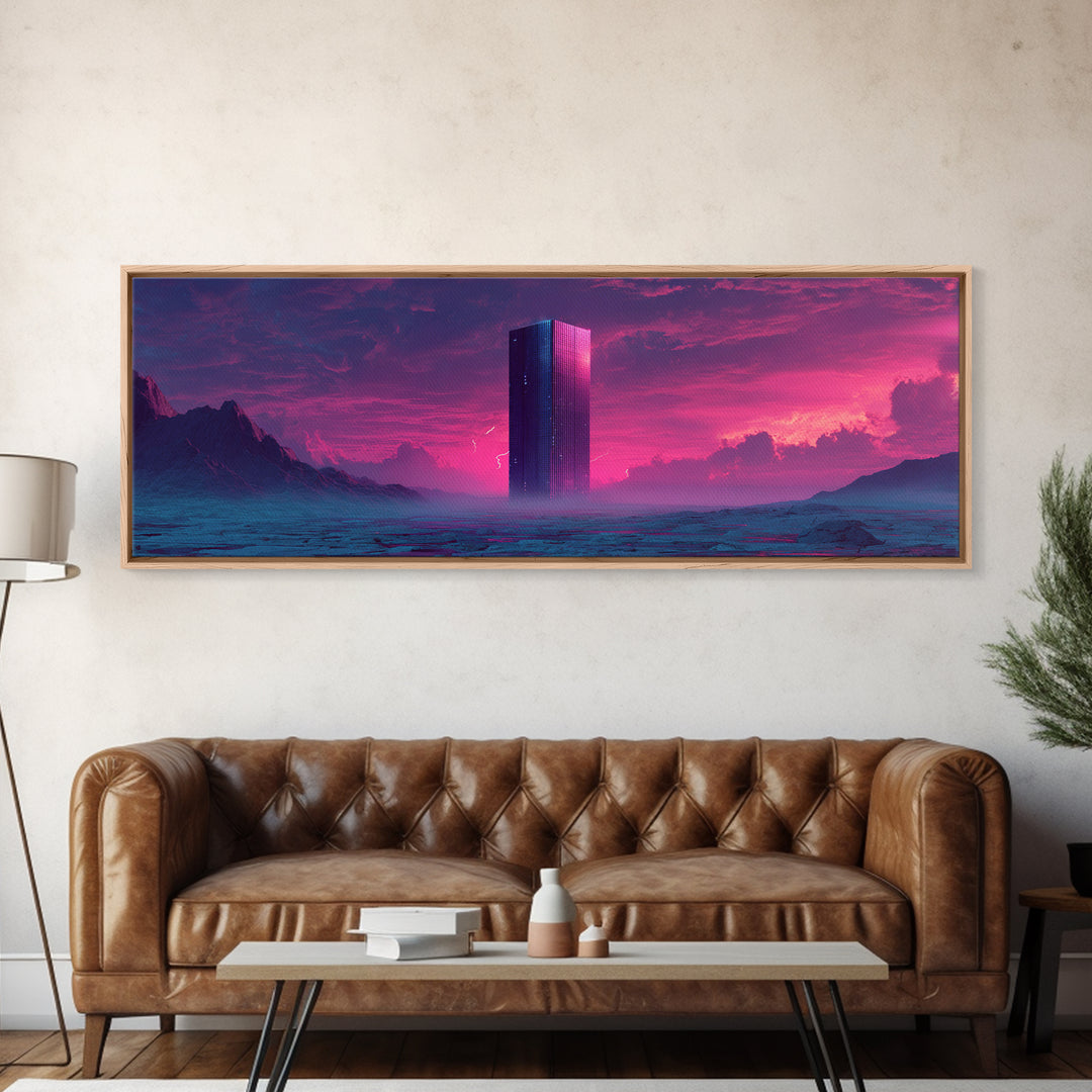 Neon Futuristic Monolith Desert Canvas Print, Sci Fi Wall Art, Alien Landscape Decor, Cyberpunk Poster, Dystopian Gift Idea