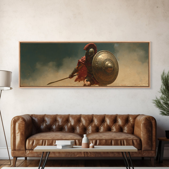 Spartan Warrior With Bronze Shield Canvas Print, Ancient Greek Battle Wall Art, Historical Decor, Masculine Gift For Him