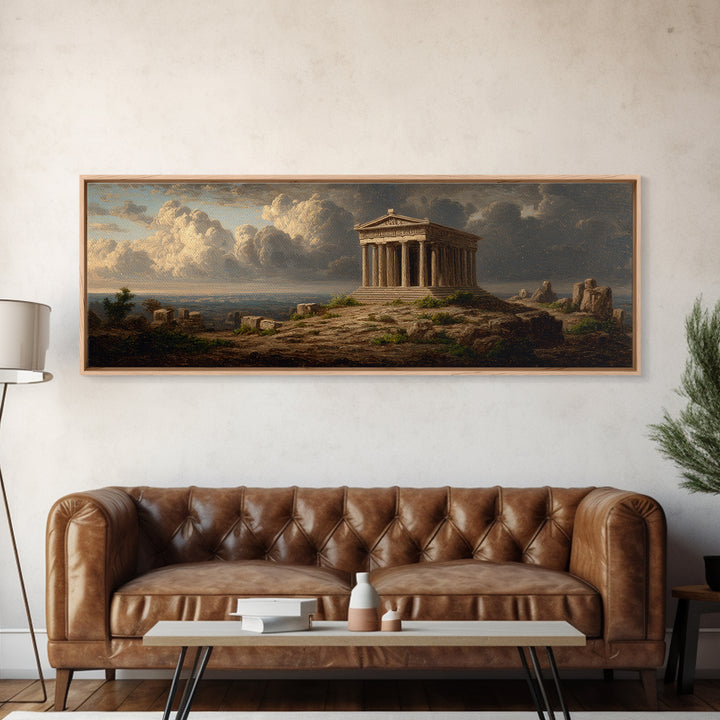 Ancient Greek Temple Under Storm Clouds Canvas Print, Classical Landscape Wall Art, European Decor, Fine Art Print, Office Decor