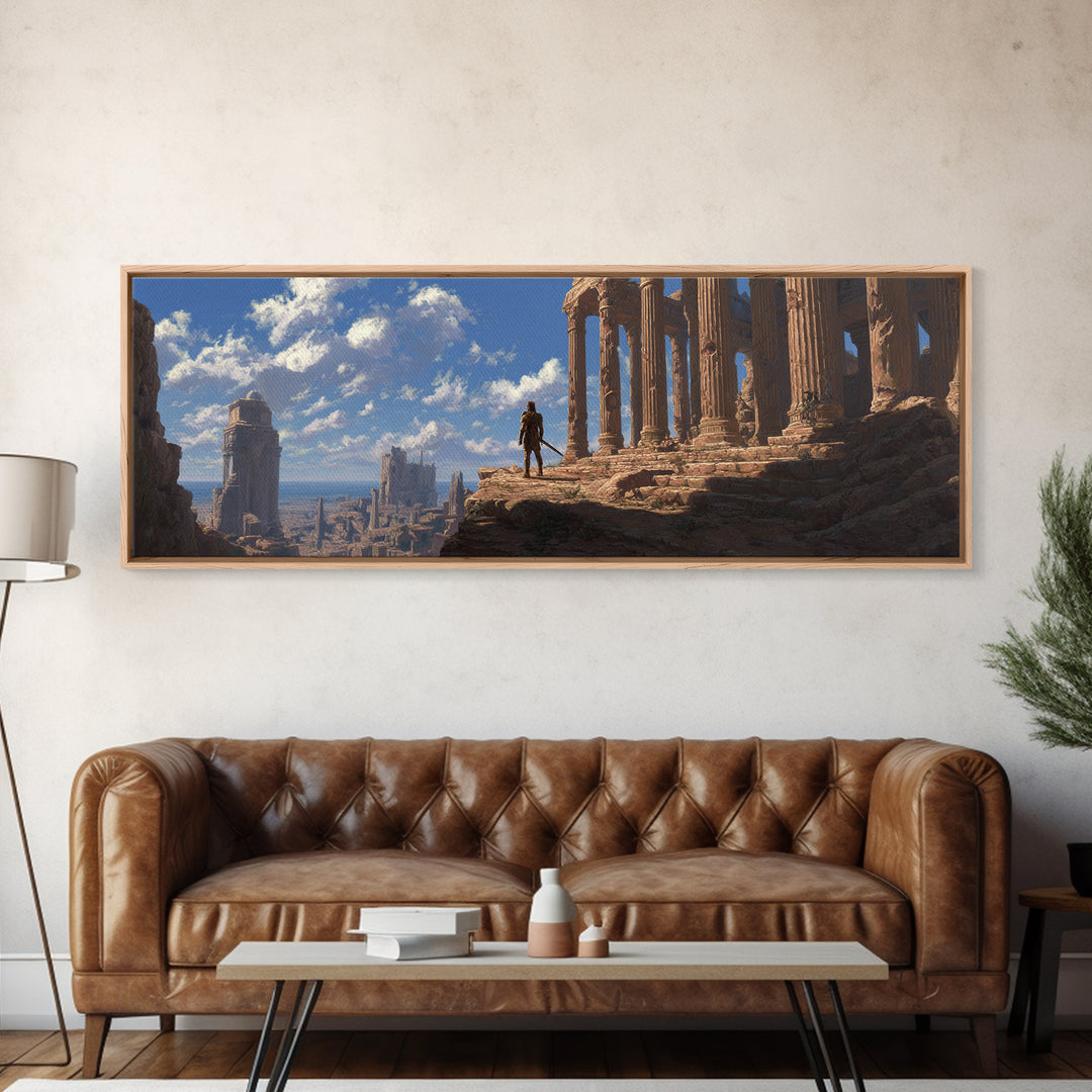 Ancient Temple Ruins At Sunrise Wall Art, Epic Fantasy Landscape Canvas Print, Classical Architecture Decor For Living Room