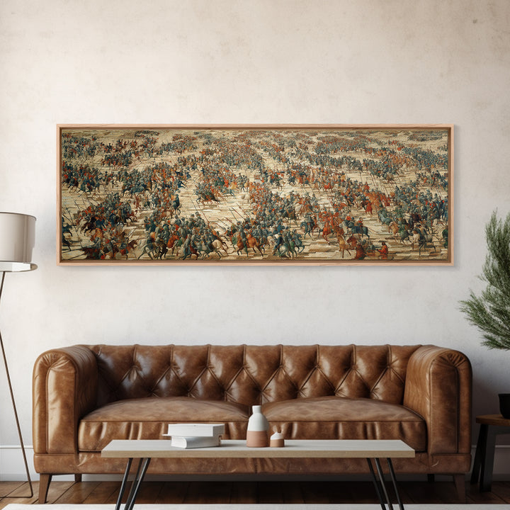 Vast Ancient Battlefield Wall Art, Epic Panoramic Battle Scene Canvas Print, Historical Army Decor For Large Living Room