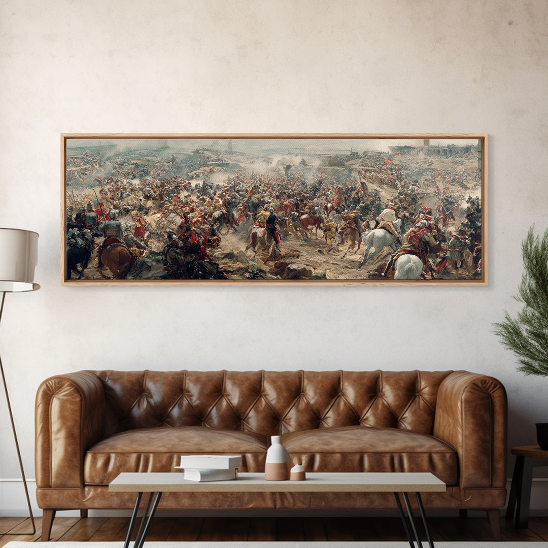 Epic Cavalry Charge Across Vast Battlefield Wall Art, Panoramic Historical Battle Canvas, Classical Living Room Decor Gift