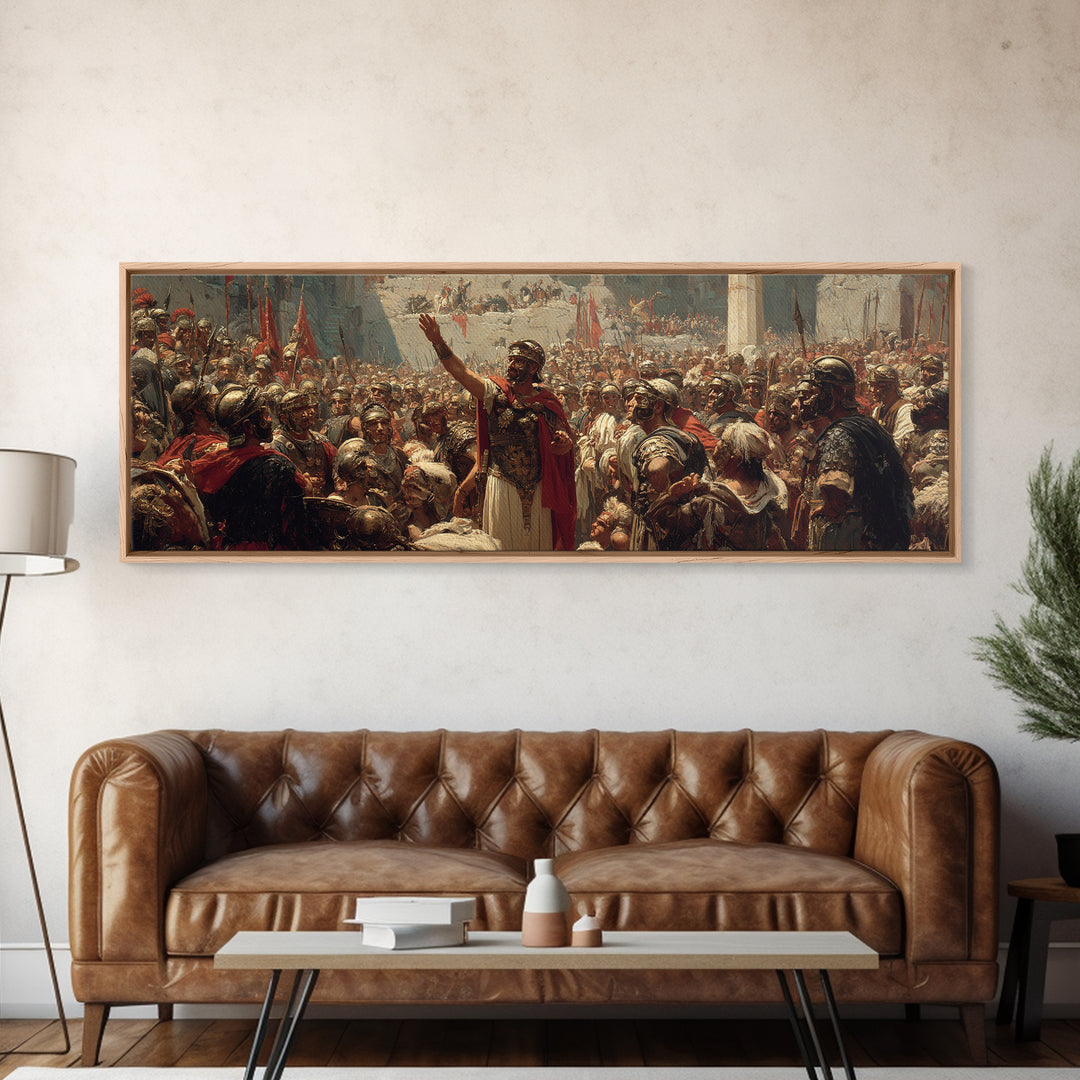 Roman General Addressing Legion Wall Art, Ancient Empire Framed Canvas Print, Historical Battle Decor For Study And Office