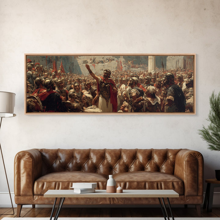 Roman General Addressing Legion Wall Art, Ancient Empire Framed Canvas Print, Historical Battle Decor For Study And Office