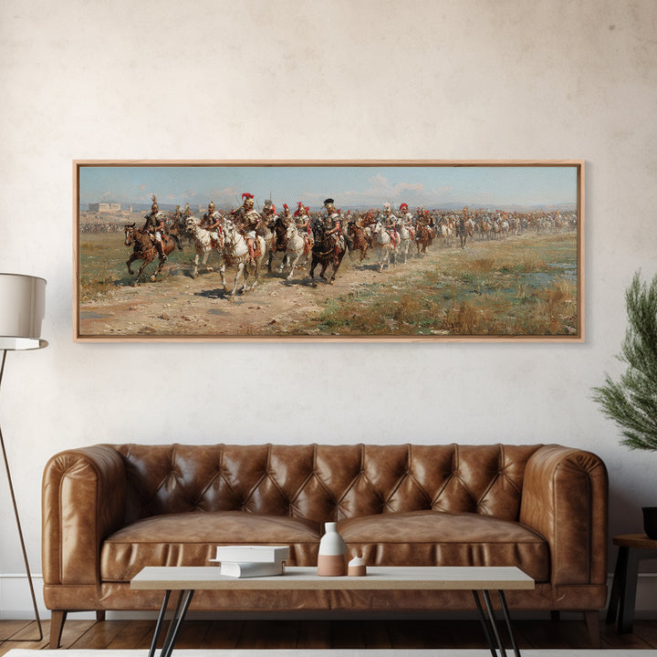 Charging Cavalry Across Open Field Wall Art, Equestrian Historical Canvas Print, Horse Lover Living Room Office Decor Gift