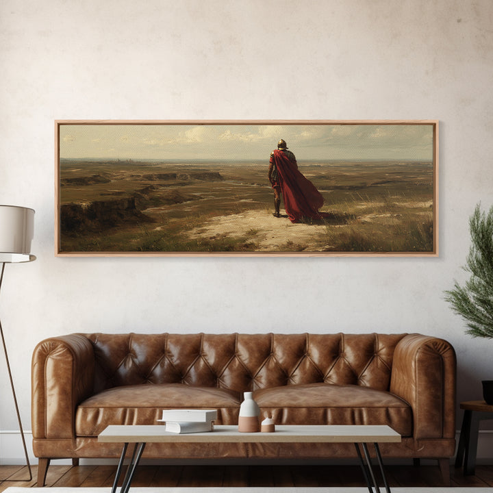 Red Cape Warrior Canyon Wall Art, Epic Fantasy Landscape Canvas, Ancient Hero Print, Rustic Western Statement Decor Gift