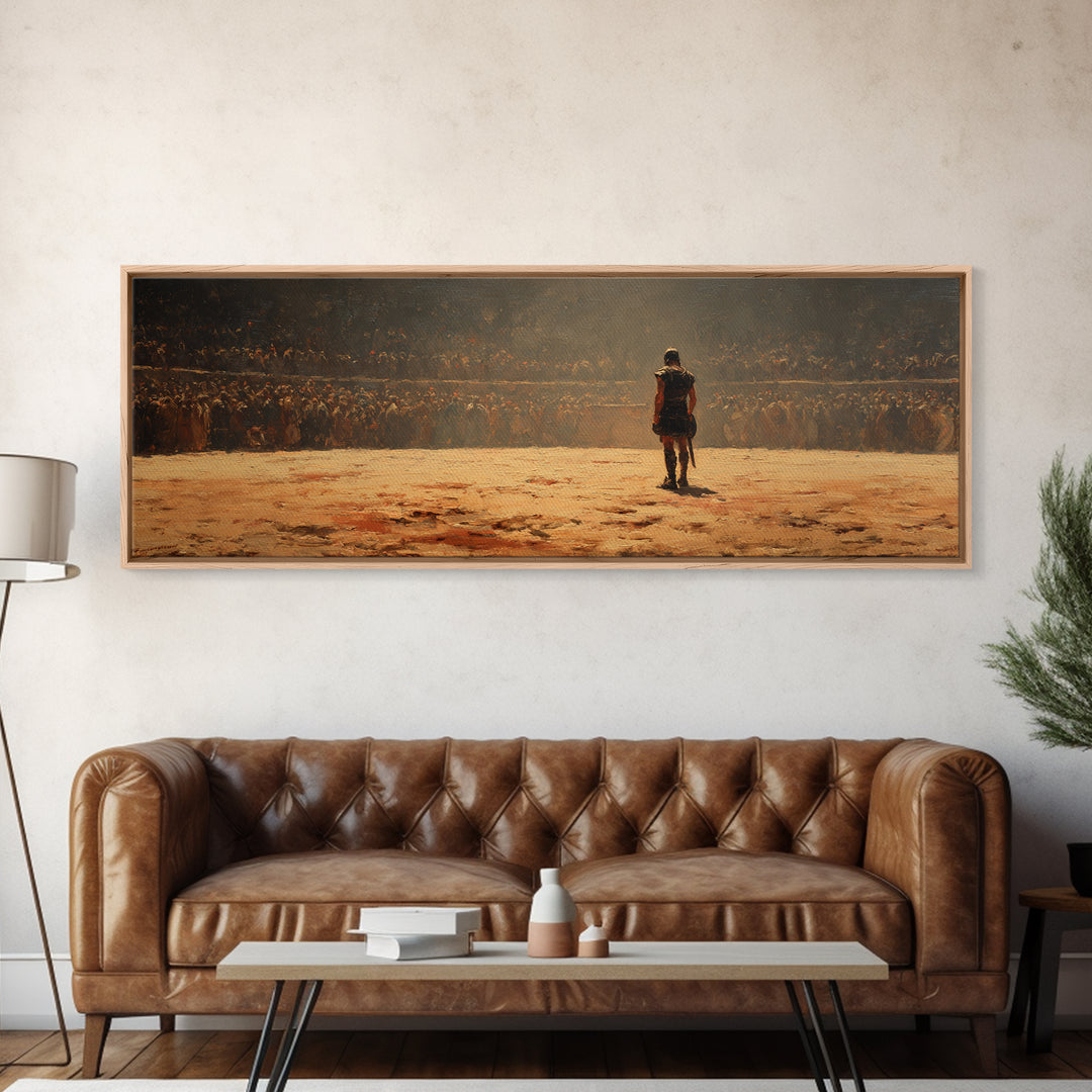 Lone Warrior Before Vast Army Wall Art, Epic Battle Scene, Historical Fantasy, Masculine Office Decor, Large Horizontal Art