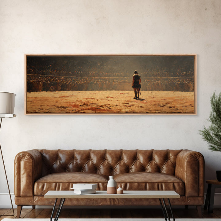Lone Warrior Before Vast Army Wall Art, Epic Battle Scene, Historical Fantasy, Masculine Office Decor, Large Horizontal Art