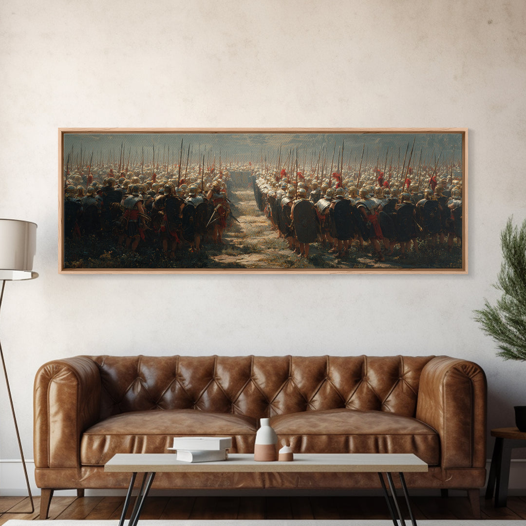 Ancient Army Spear Formation Wall Art, Panoramic Historical Battlefield Canvas, Masculine Office And Living Room Decor Gift