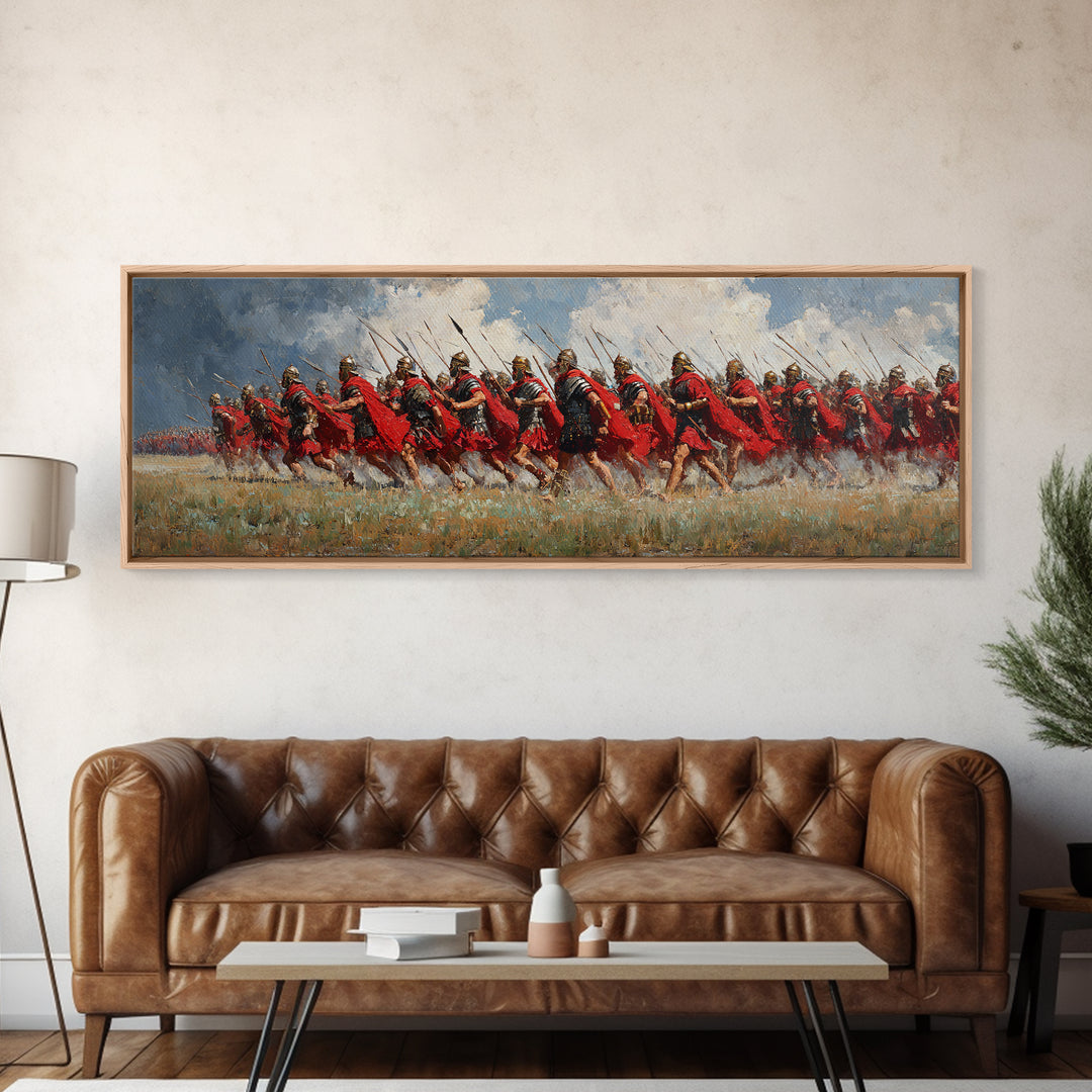 Roman Legion Charge In Red Cloaks Wall Art, Epic Battle Canvas, Historical War Painting, Masculine Office Decor, Gift For Him