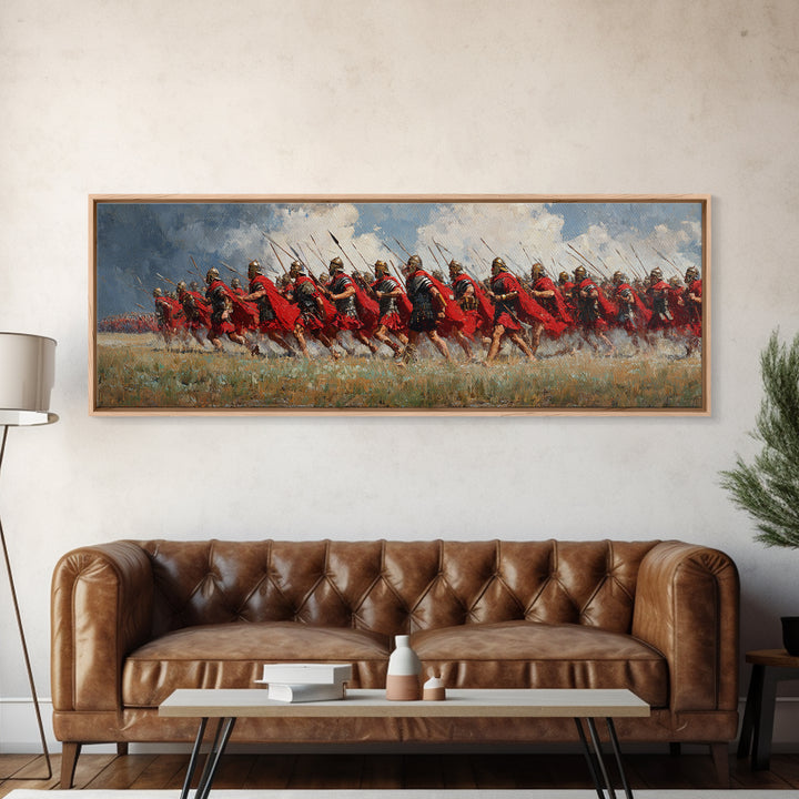 Roman Legion Charge In Red Cloaks Wall Art, Epic Battle Canvas, Historical War Painting, Masculine Office Decor, Gift For Him
