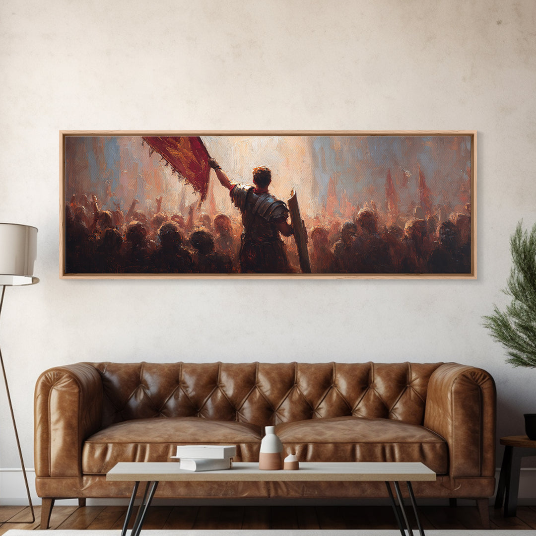 Commander Raising Red Banner Wall Art, Epic Army Battle Oil Painting Print, Historical Statement Decor For Living Room Art