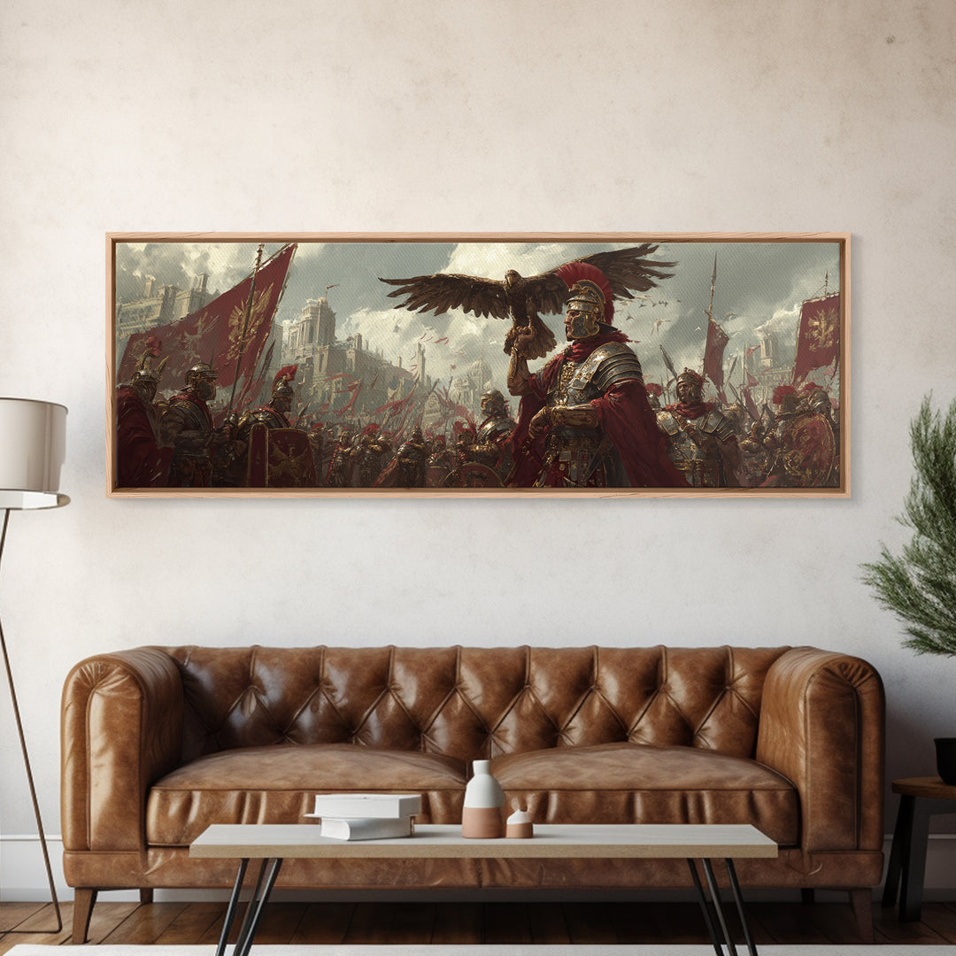 Roman General With Eagle Standard Framed Canvas Print, Ancient Legion Wall Art, Historical Battle Decor, Gift For Him, Office Poster
